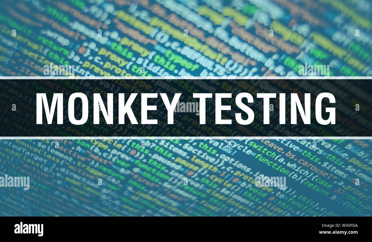 Monkey testing texte écrit sur les codes de programmation résumé technologie historique de concepteur de logiciel et l'ordinateur d'un script. Monkey testing concept de co Banque D'Images