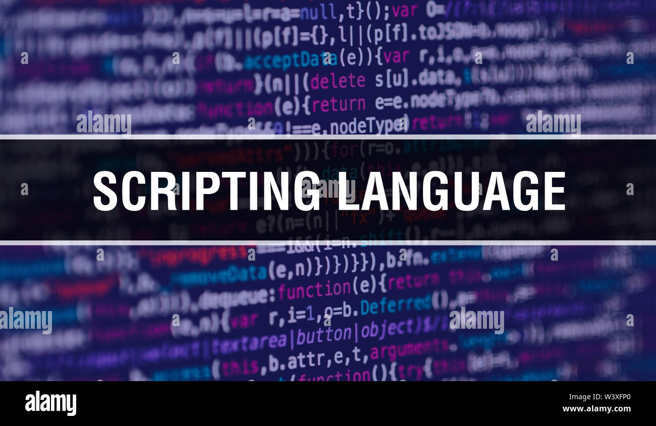 Langage de script avec la technologie Résumé Contexte code binaire numérique.Les données binaires et sécurisée des données Concept. Software Banque D'Images