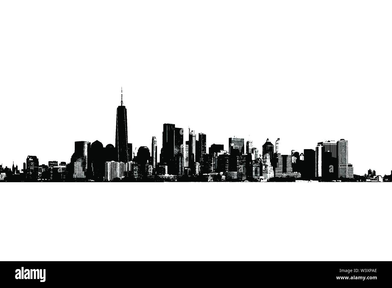 Silhouette d'Manhattah skyline en noir et blanc. Illustration de Vecteur