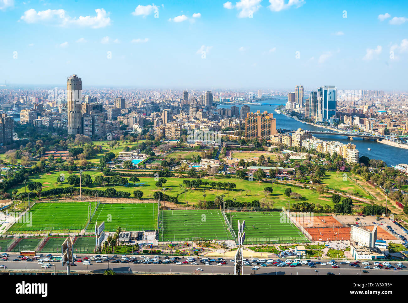 Vue aérienne du Caire et Nil en Egypte Banque D'Images
