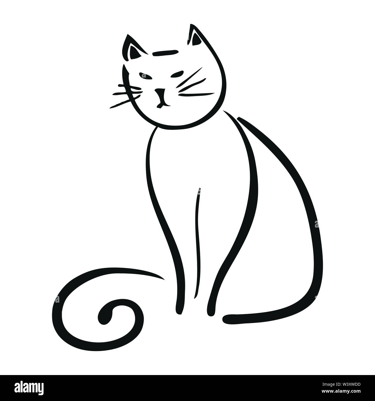Simple dessin de chat noir et blanc Illustration de Vecteur
