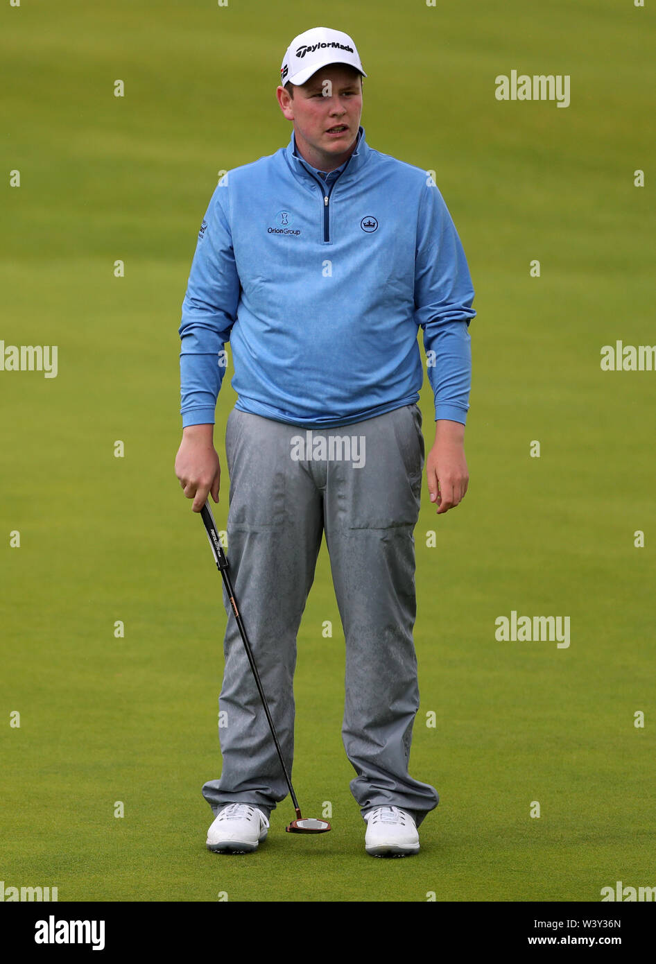 Scotland's Robert Macintyre le 18 au cours de la première journée du championnat ouvert en 2019 au Club de golf Royal Portrush. Banque D'Images