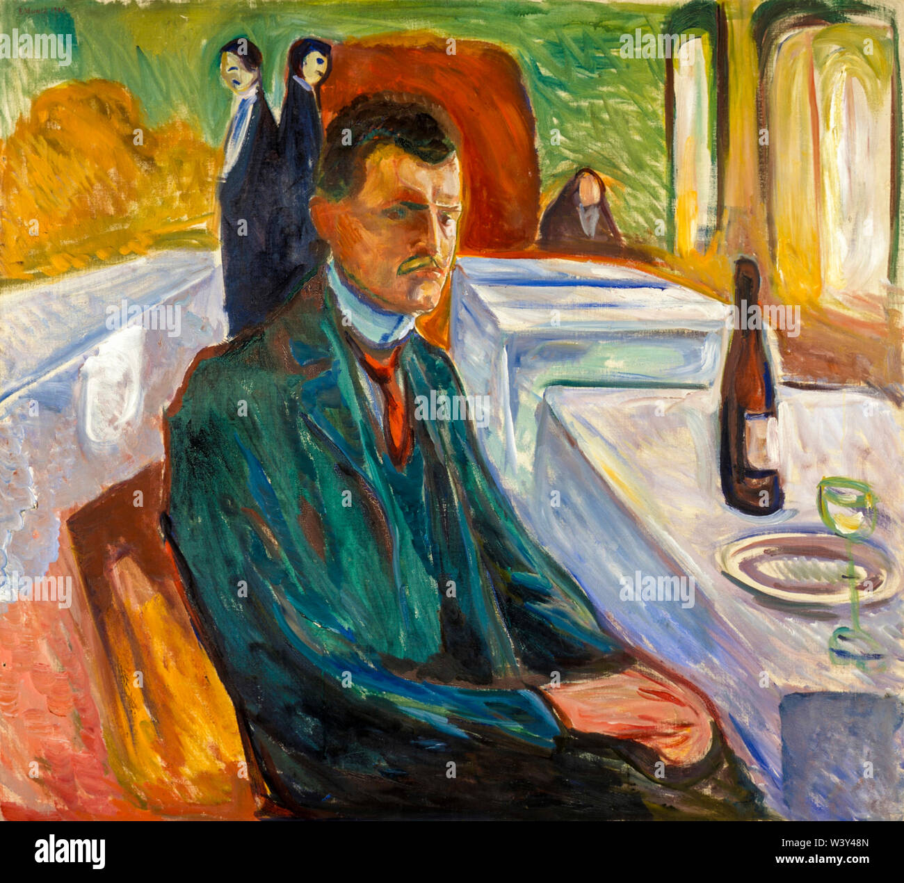 Edvard Munch, Autoportrait avec une bouteille de vin, peinture, 1906 Banque D'Images