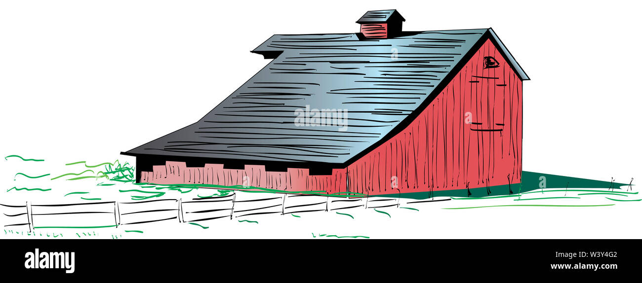 Illustration d'une grange rouge sur un backgrounf blanc Banque D'Images