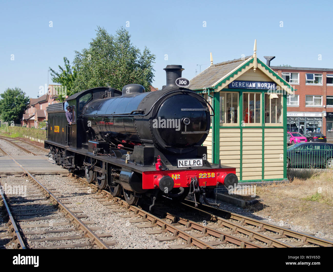 L'ancien chemin de fer de l'Est du Nord T2 CLASSE 0-8-0 à la gare des trains de Dereham sur le chemin de fer au cours de la 2019 Mid-Norfolk gala à vapeur. Banque D'Images