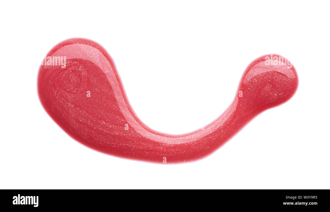 Traits rose doucement et la texture de la peinture acrylique ou brillant à lèvres isolé sur fond blanc Banque D'Images