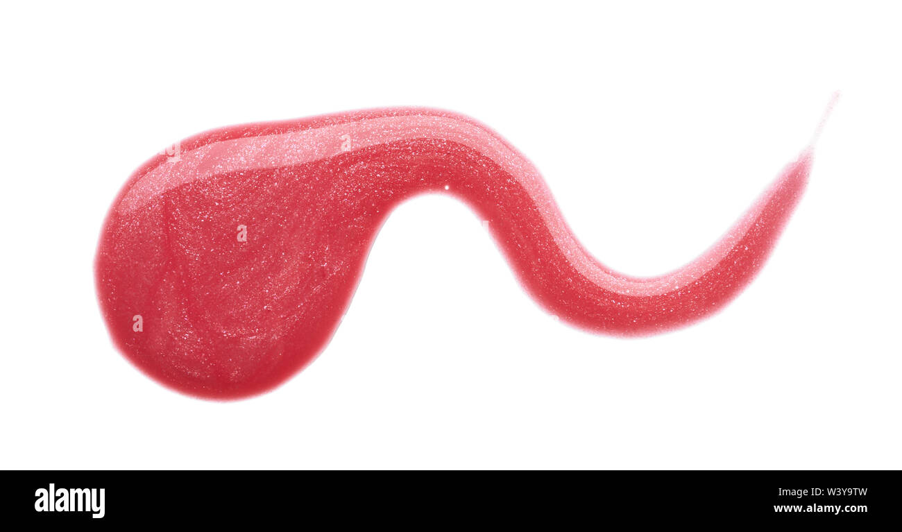 Traits rose doucement et la texture de la peinture acrylique ou brillant à lèvres isolé sur fond blanc Banque D'Images