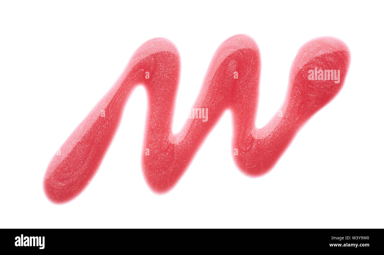 Traits rose doucement et la texture de la peinture acrylique ou brillant à lèvres isolé sur fond blanc Banque D'Images