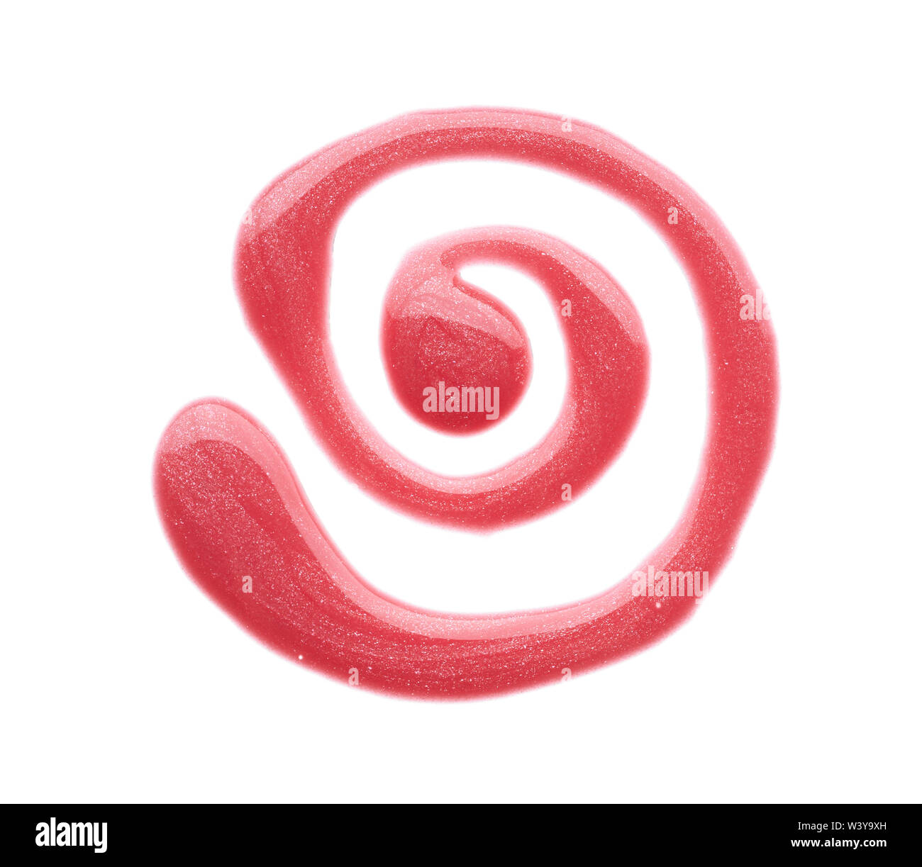 Traits rose doucement et la texture de la peinture acrylique ou brillant à lèvres isolé sur fond blanc Banque D'Images