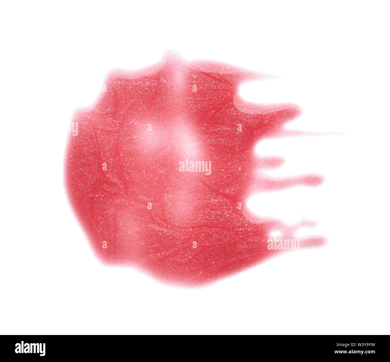 Traits rose doucement et la texture de la peinture acrylique ou brillant à lèvres isolé sur fond blanc Banque D'Images