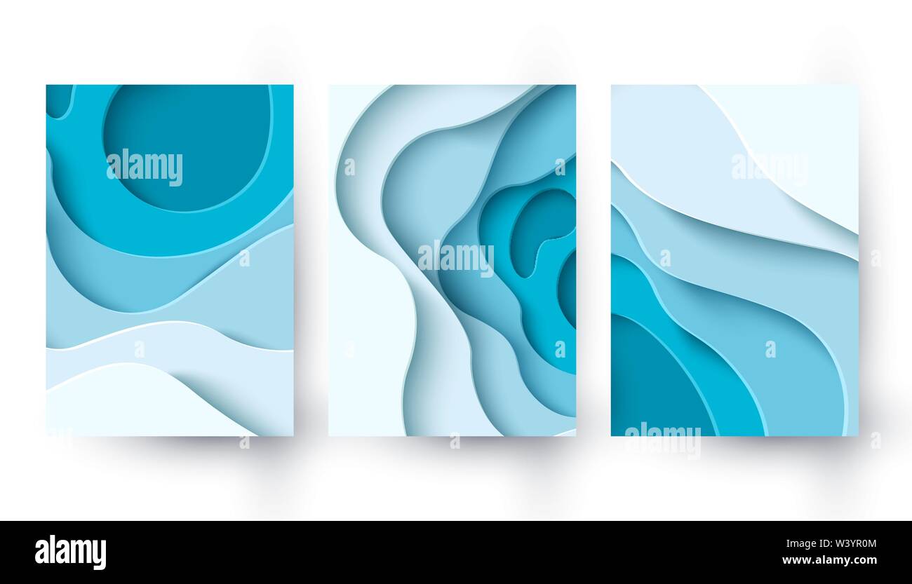 Coupe papier bleu abstrait arrière-plan avec des formes liquides Illustration de Vecteur