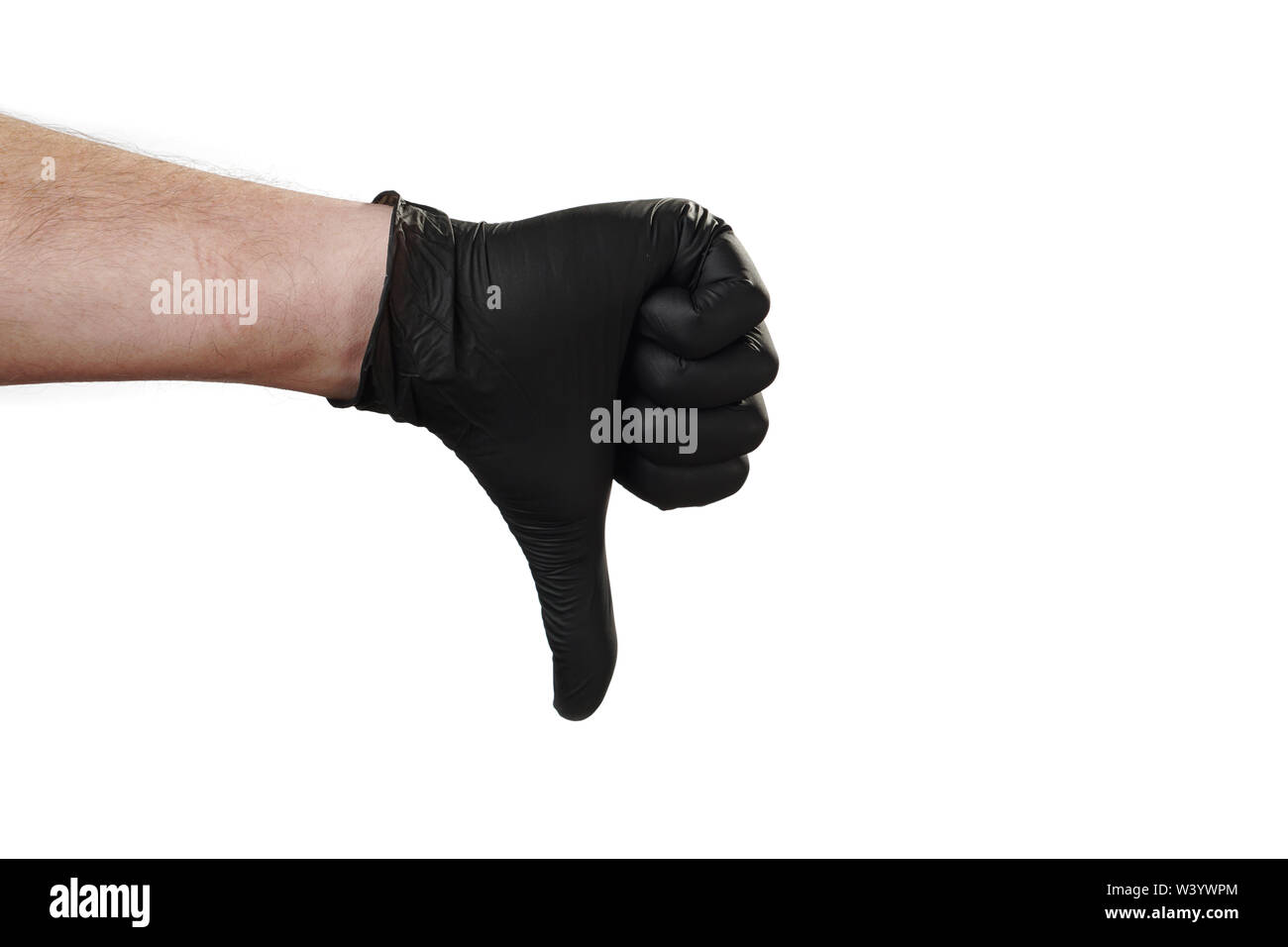 Main montre le geste, la bonne publicité pour la sécurité publique. Gant. Banque D'Images
