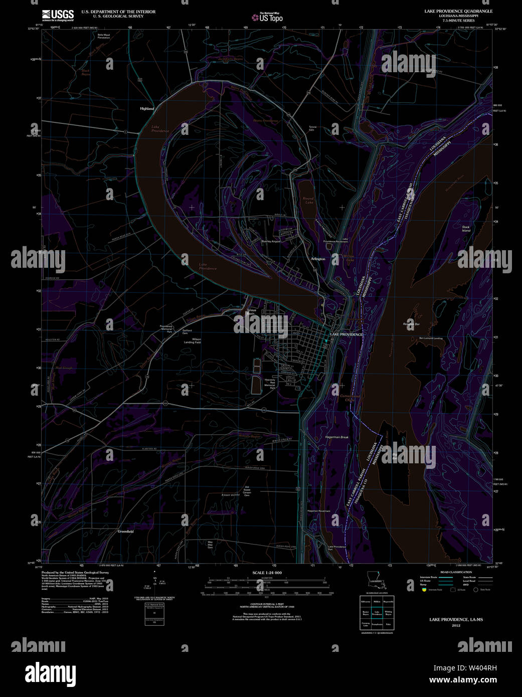 LA LOUISIANE carte TOPO USGS Lake Providence 20120404 inversé TM Banque D'Images