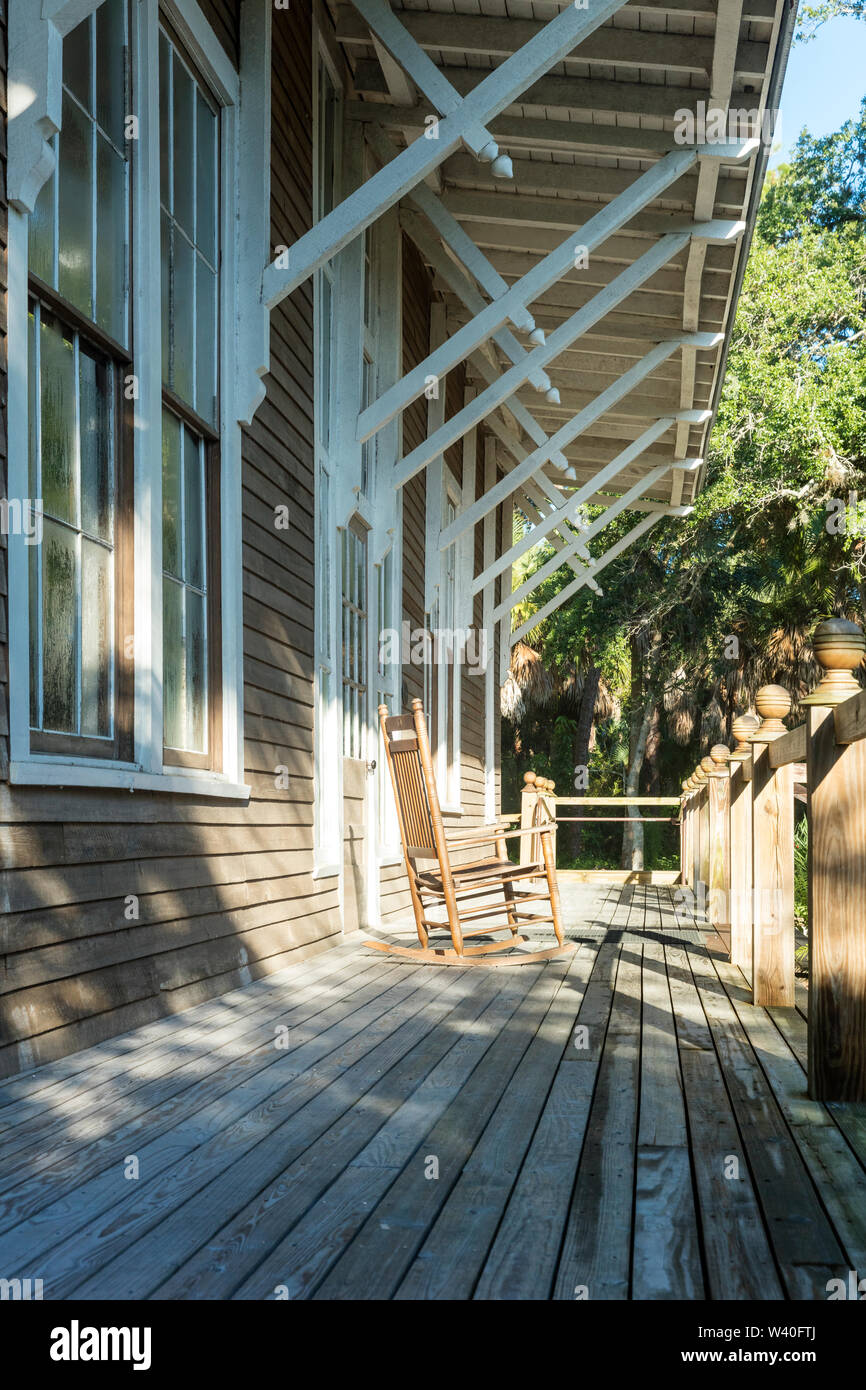 Art Hall bâtiment sur le terrain de Koreshan - un règlement historique 19e siècle Commune utopique, Estero, Florida, USA Banque D'Images