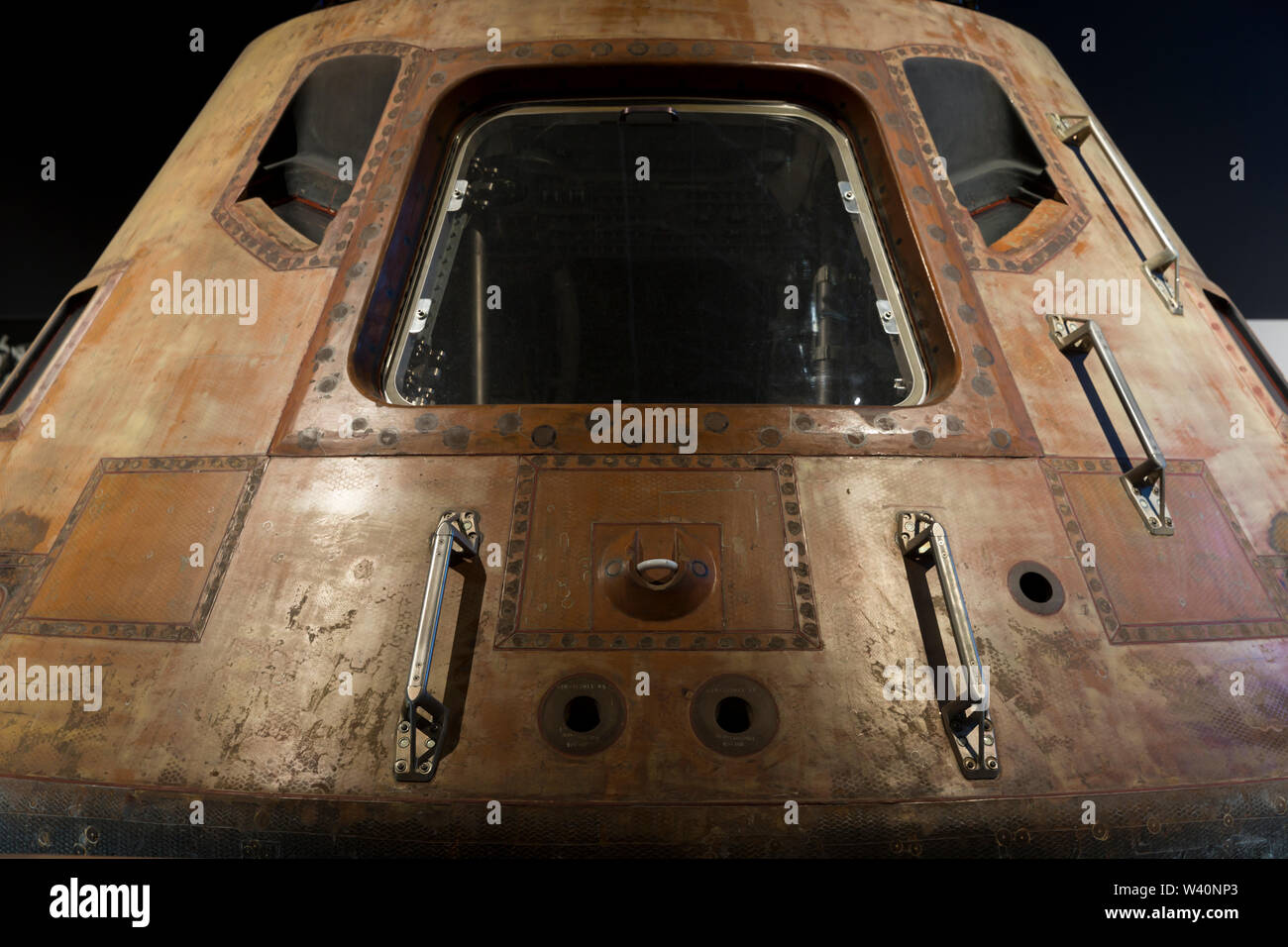 Le module de commande Columbia sur l'affichage pendant la "Destination Lune" exposition au Musée de l'aviation à Seattle, Washington le 18 juillet 2019. L'exposition, présentée en partenariat avec le Smithsonian Institution, célèbre la mission Apollo 11 au cours de la 50e anniversaire de l'alunissage. Banque D'Images