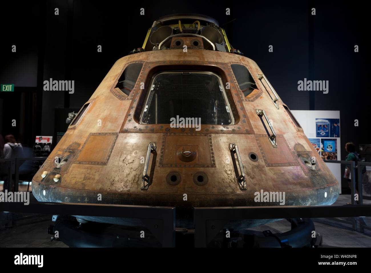 Le module de commande Columbia sur l'affichage pendant la "Destination Lune" exposition au Musée de l'aviation à Seattle, Washington le 18 juillet 2019. L'exposition, présentée en partenariat avec le Smithsonian Institution, célèbre la mission Apollo 11 au cours de la 50e anniversaire de l'alunissage. Banque D'Images