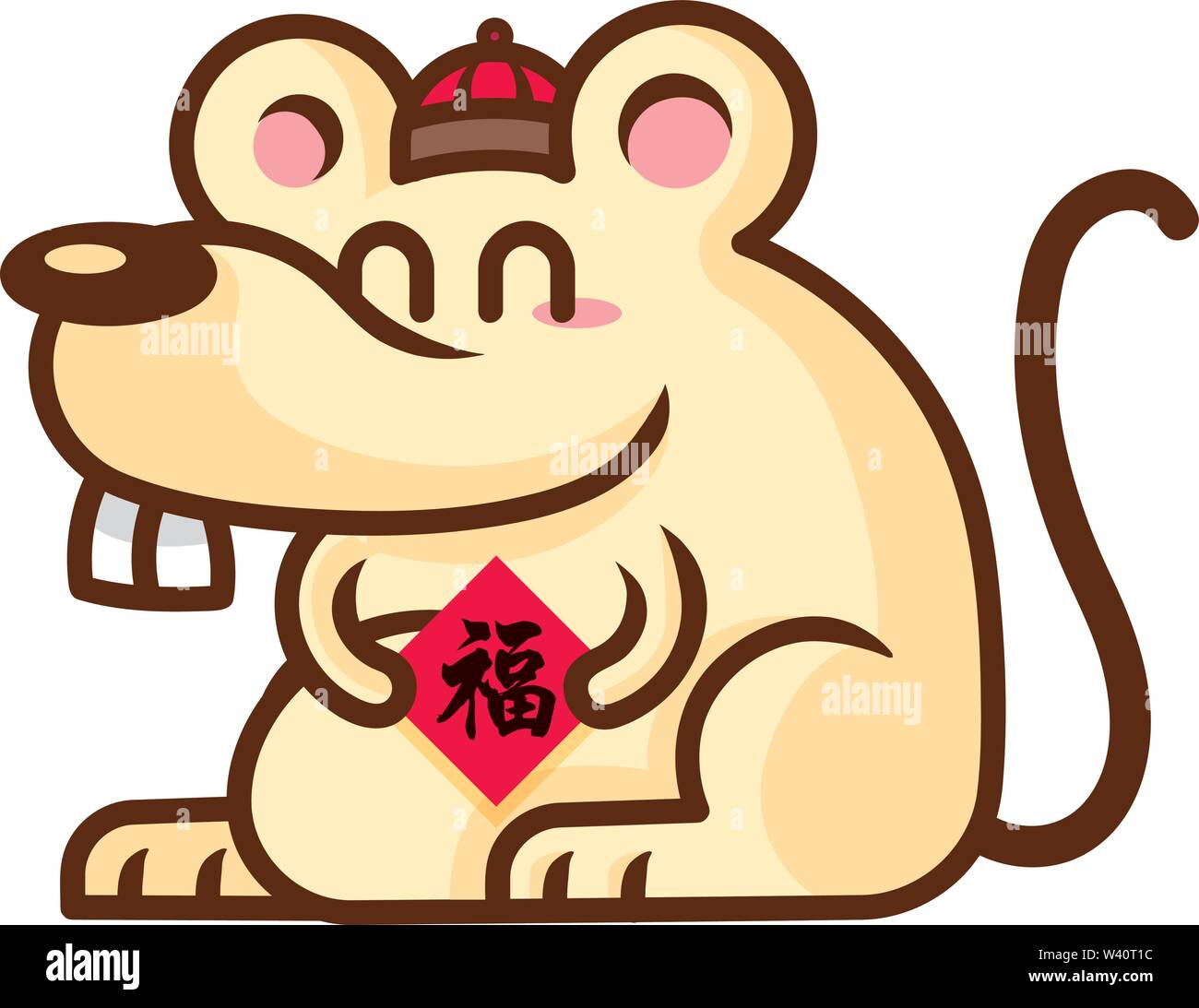 Mascotte rat mignon tenant un distique chinois. Le Nouvel An chinois 2020. L'année 2020 de rat. Traduction : Bénédiction - vector Illustration de Vecteur
