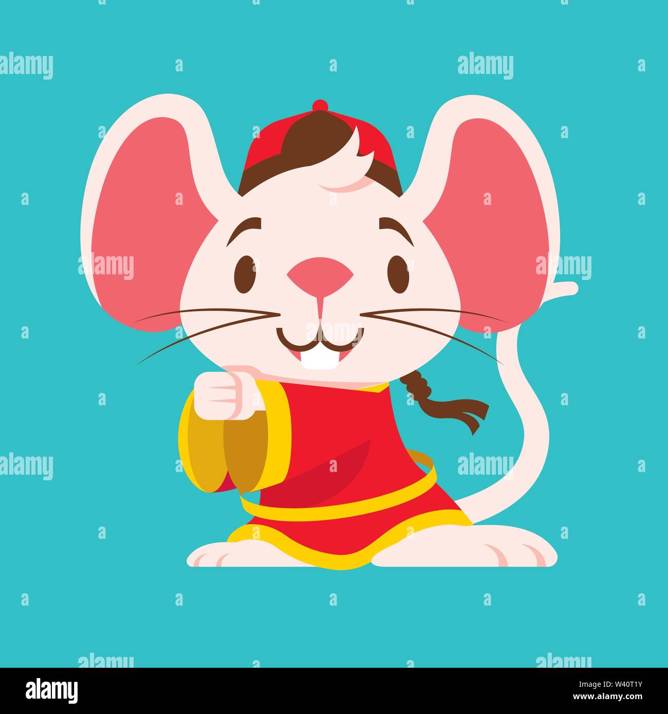 Cute souris blanche avec de grandes oreilles porte veste traditionnelle chinoise Gong Xi Fa message d'ACII. Le Nouvel An chinois 2020.L'année du rat/souris/souris. - Vect Illustration de Vecteur