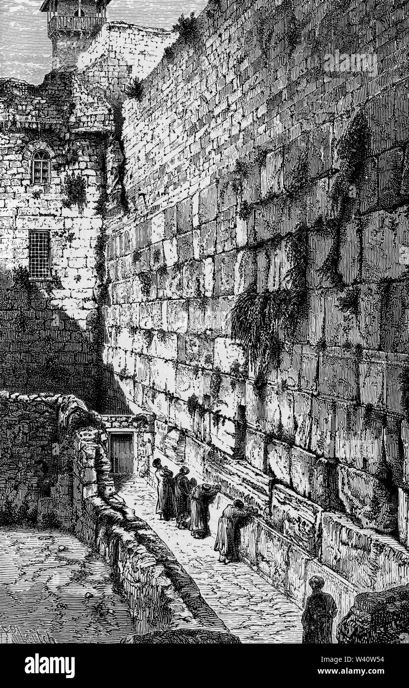 Gravure du célèbre Mur des lamentations à Jérusalem Banque D'Images