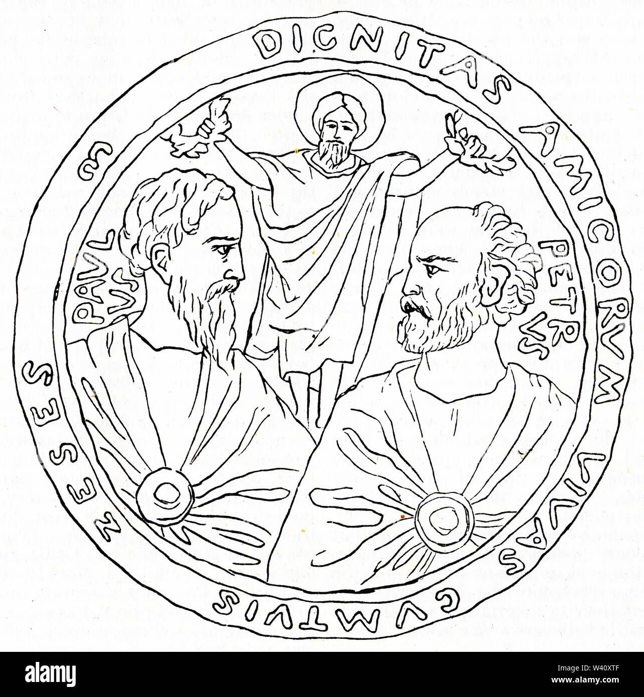 Gravure de Portraits traditionnels de Pierre et Paul, probablement à partir du premier siècle Banque D'Images