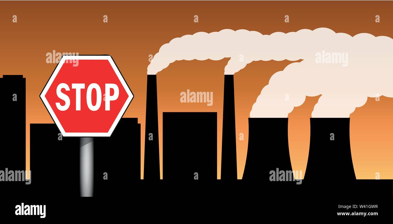 Ville et de l'industrie l'industrie de la pollution de l'air Le smog et stop sign vector illustration EPS10 Illustration de Vecteur