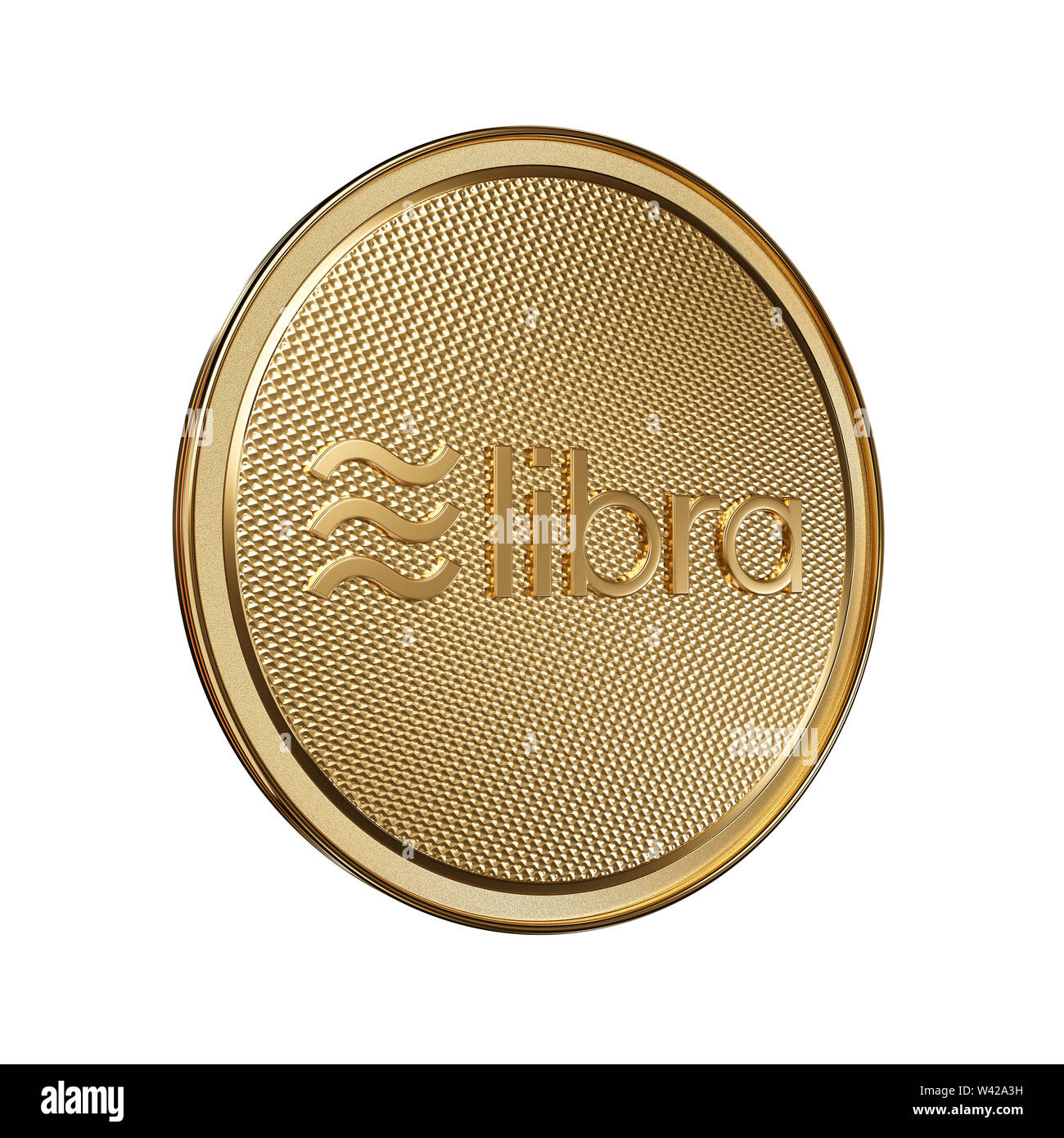 Concept de la balance d'or pièce de monnaie avec logo sur le devant. Nouveau projet de chiffrement numérique service de paiement. Pièce de rendu 3D placé sur un fond blanc isolé. Banque D'Images