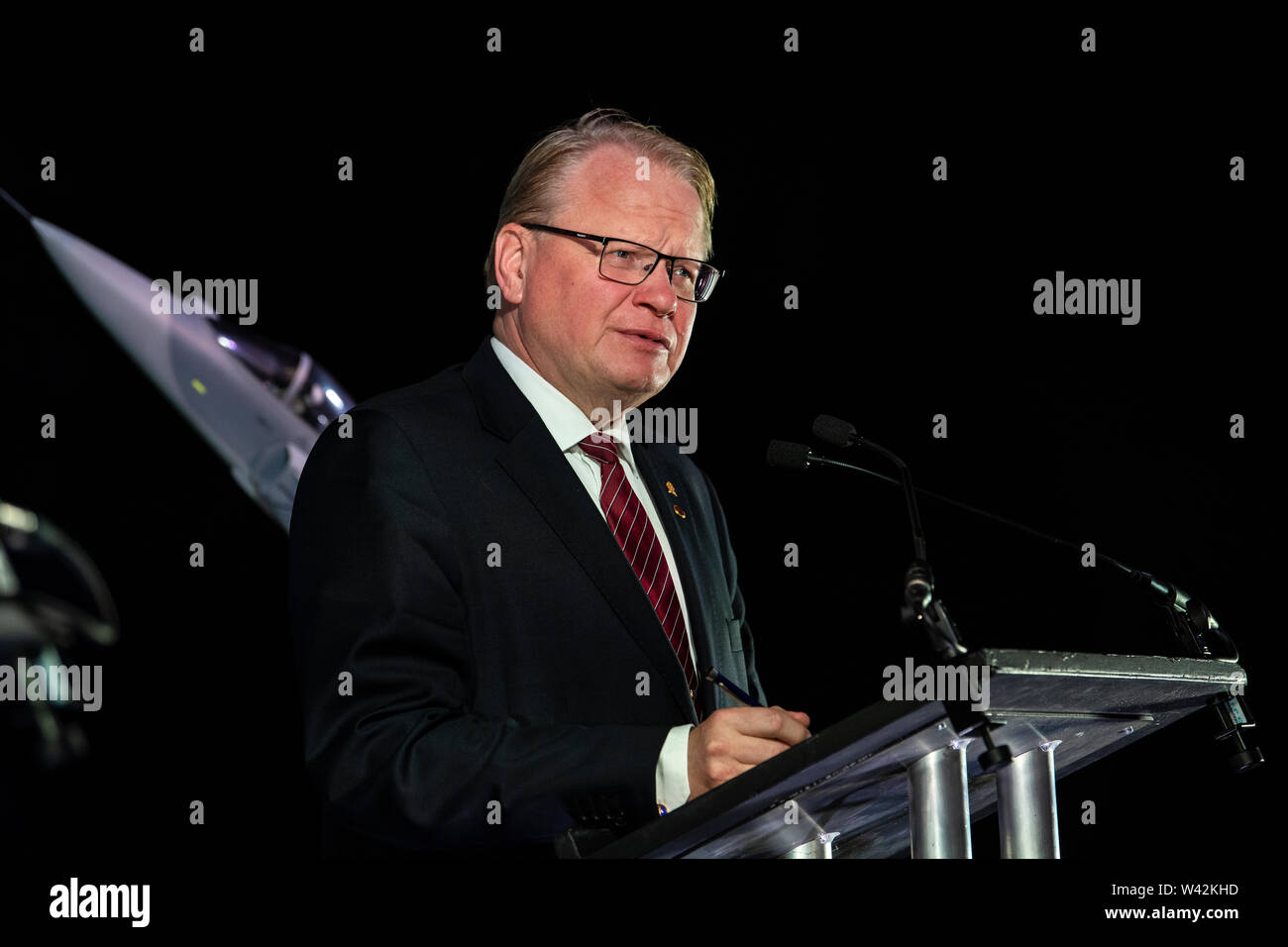 Adhésion de la Suède à la "Tempête" sixième génération fighter program. Photo n'est Ministre de la Défense Suédois Peter Hultqvist. Banque D'Images