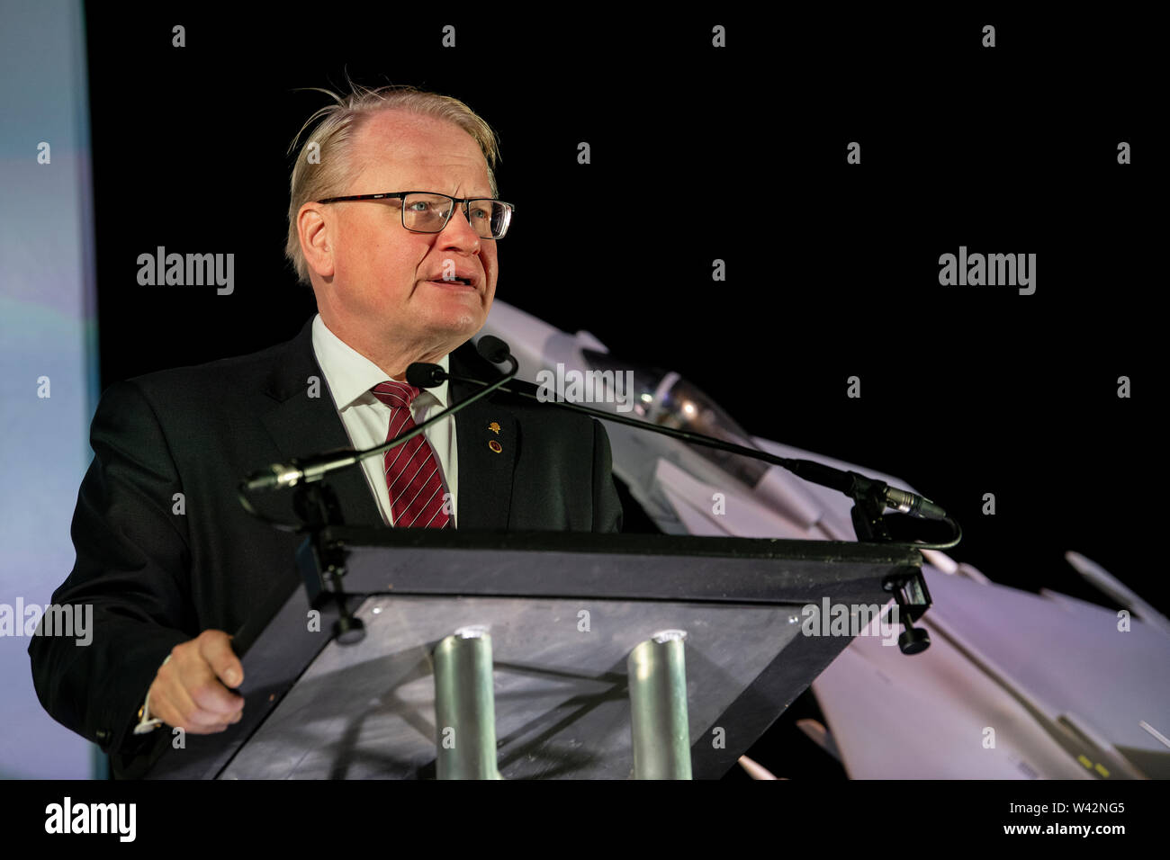 Adhésion de la Suède à la "Tempête" sixième génération fighter program. Photo n'est Ministre de la Défense Suédois Peter Hultqvist. Banque D'Images