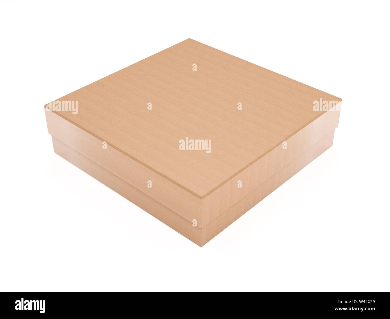 Boîte à pizza. Boîte de carton ondulé brun. Le rendu 3d illustration isolé sur fond blanc Banque D'Images