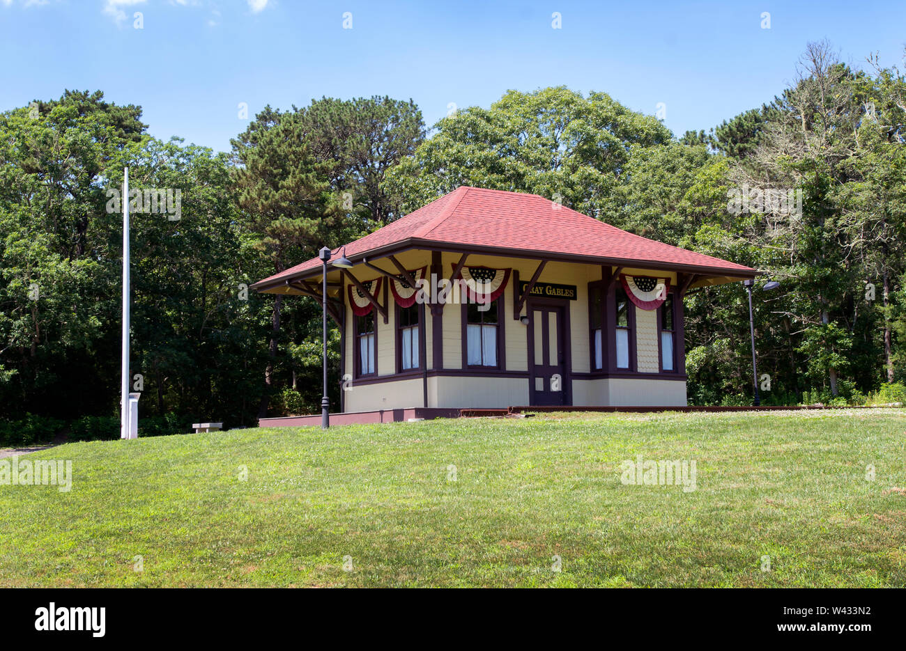 Gray Gables Station de chemin de fer a été construit pour l'usage personnel du Président Grover Cleveland pendant les années de sa présidence des États-Unis,1892 Banque D'Images