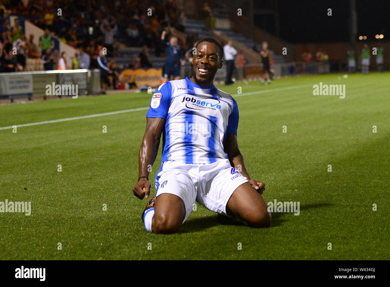 Ryan Jackson de Colchester United marque son quatrième but côtés pour rendre le score 4-0 - Colchester United v Crewe Alexandra, Sky Bet League Deux, JobServe stade communautaire, Colchester - 21 août 2018 Banque D'Images