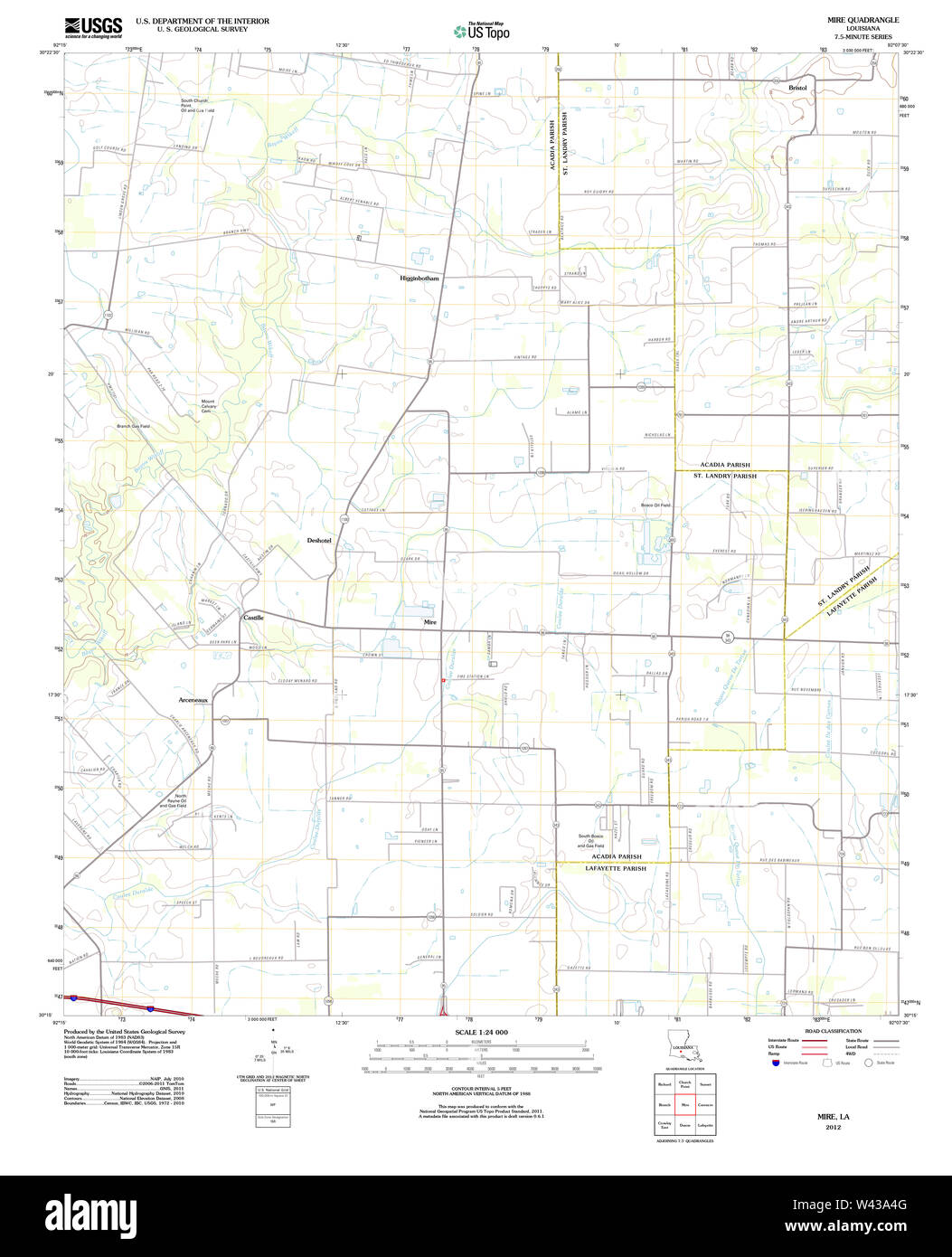 Carte TOPO USGS Louisiane LA MIRE 20120314 TM Banque D'Images