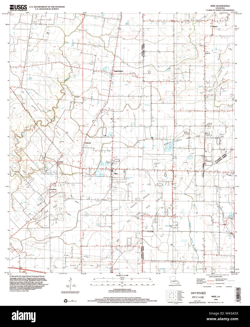 Carte TOPO USGS Louisiane LA MIRE 3327761998 24000 Banque D'Images