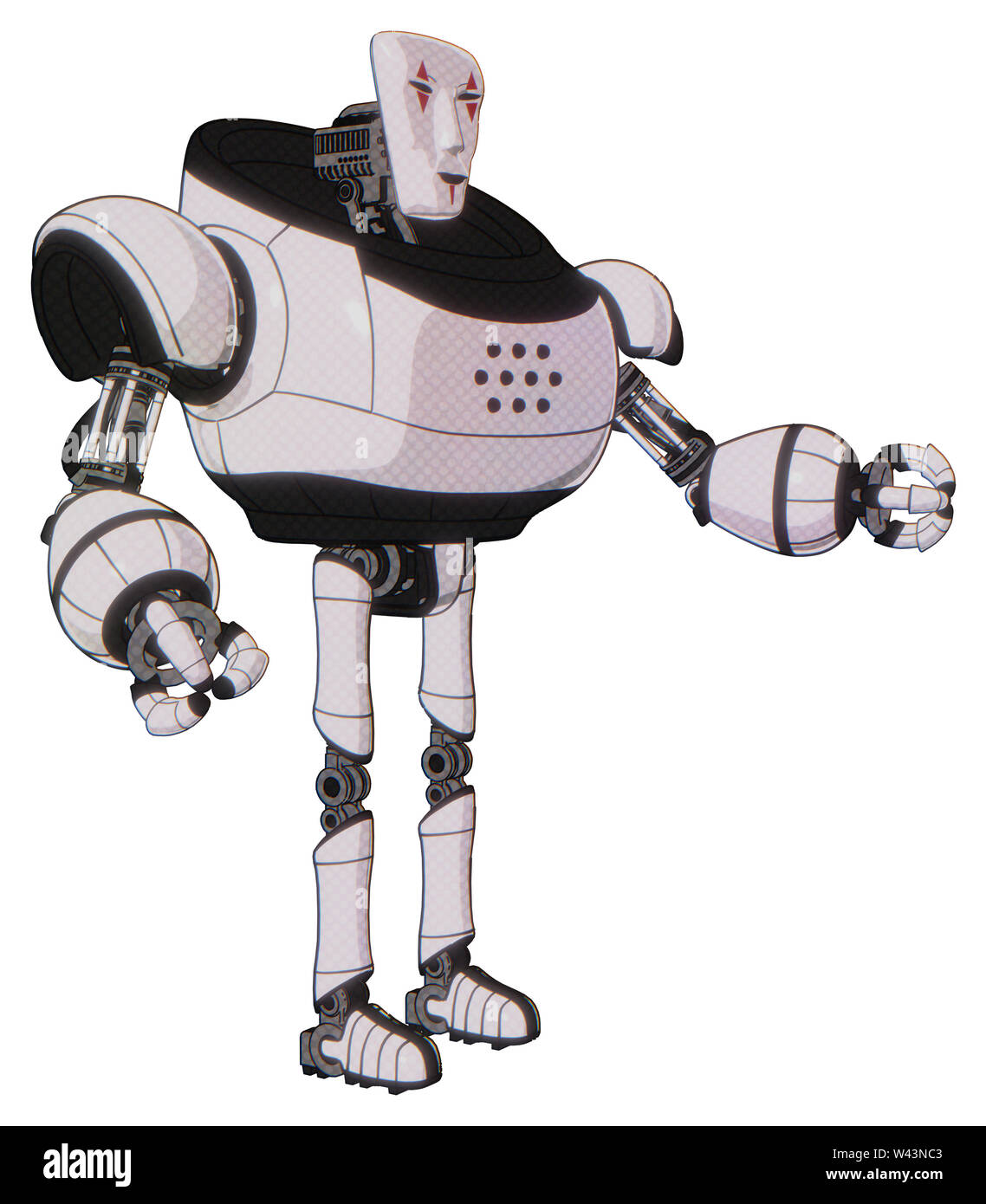 Bot contenant des éléments : masque Visage humanoïde, clown rouge marque, le haut de la poitrine lourde, pied ultra-léger exosuit. Matériau : demi-teinte blanc toon. Situation :... Banque D'Images