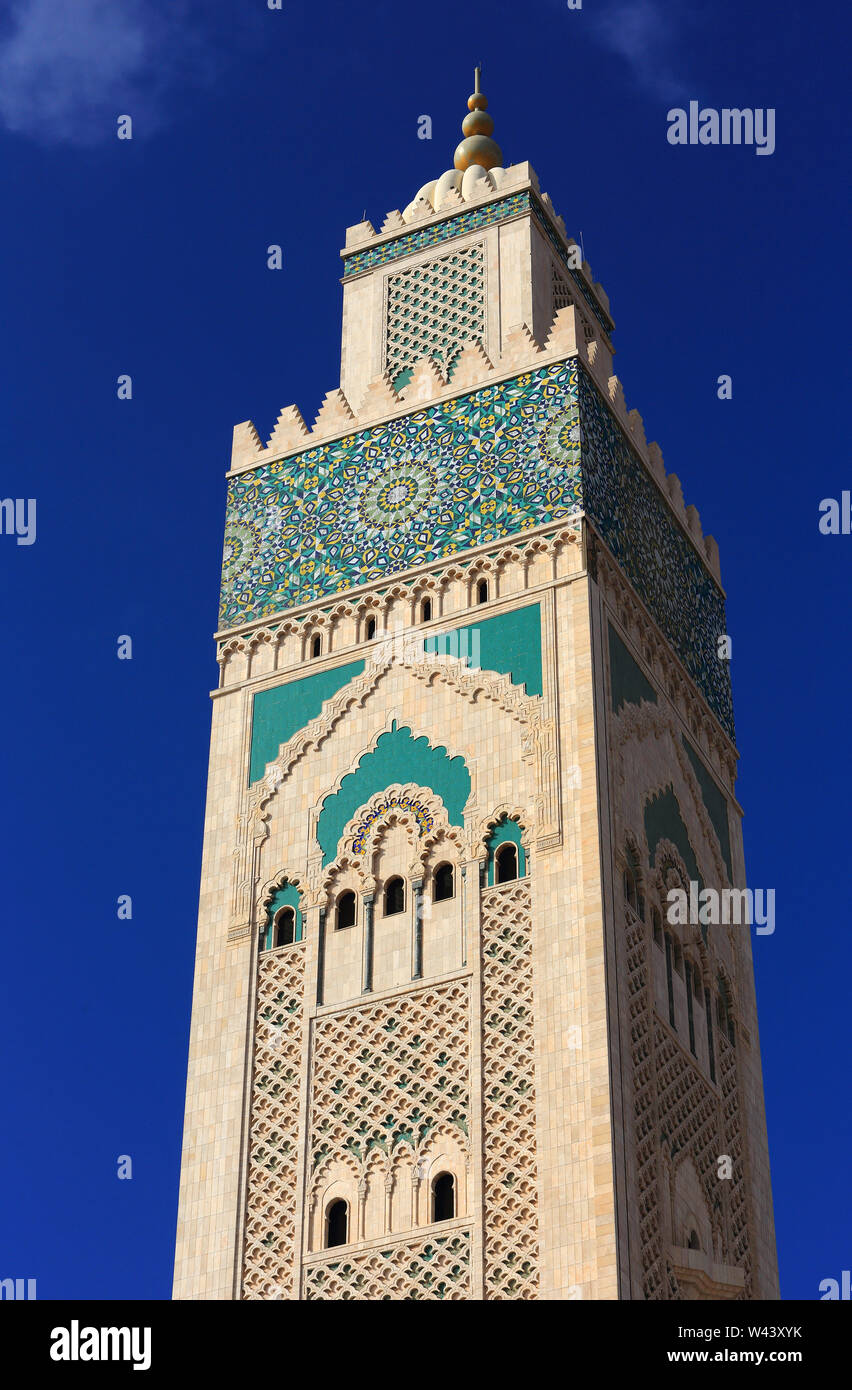 Casablanca, Maroc. Mosquée Hassan II - minaret le plus haut du monde (210m) Banque D'Images