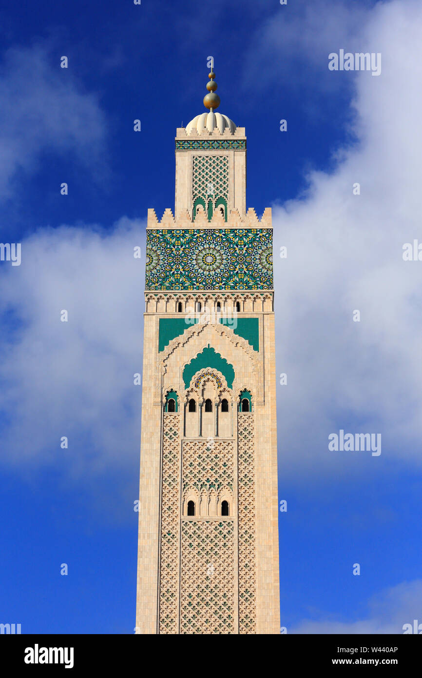 Casablanca, Maroc. Mosquée Hassan II - minaret le plus haut du monde (210m) Banque D'Images