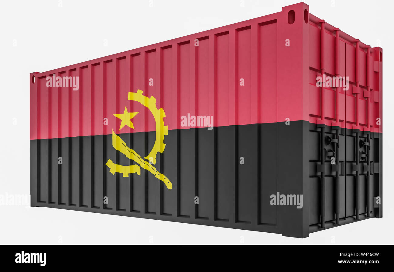Le Rendu 3D de conteneur avec l'Angola Flag Banque D'Images