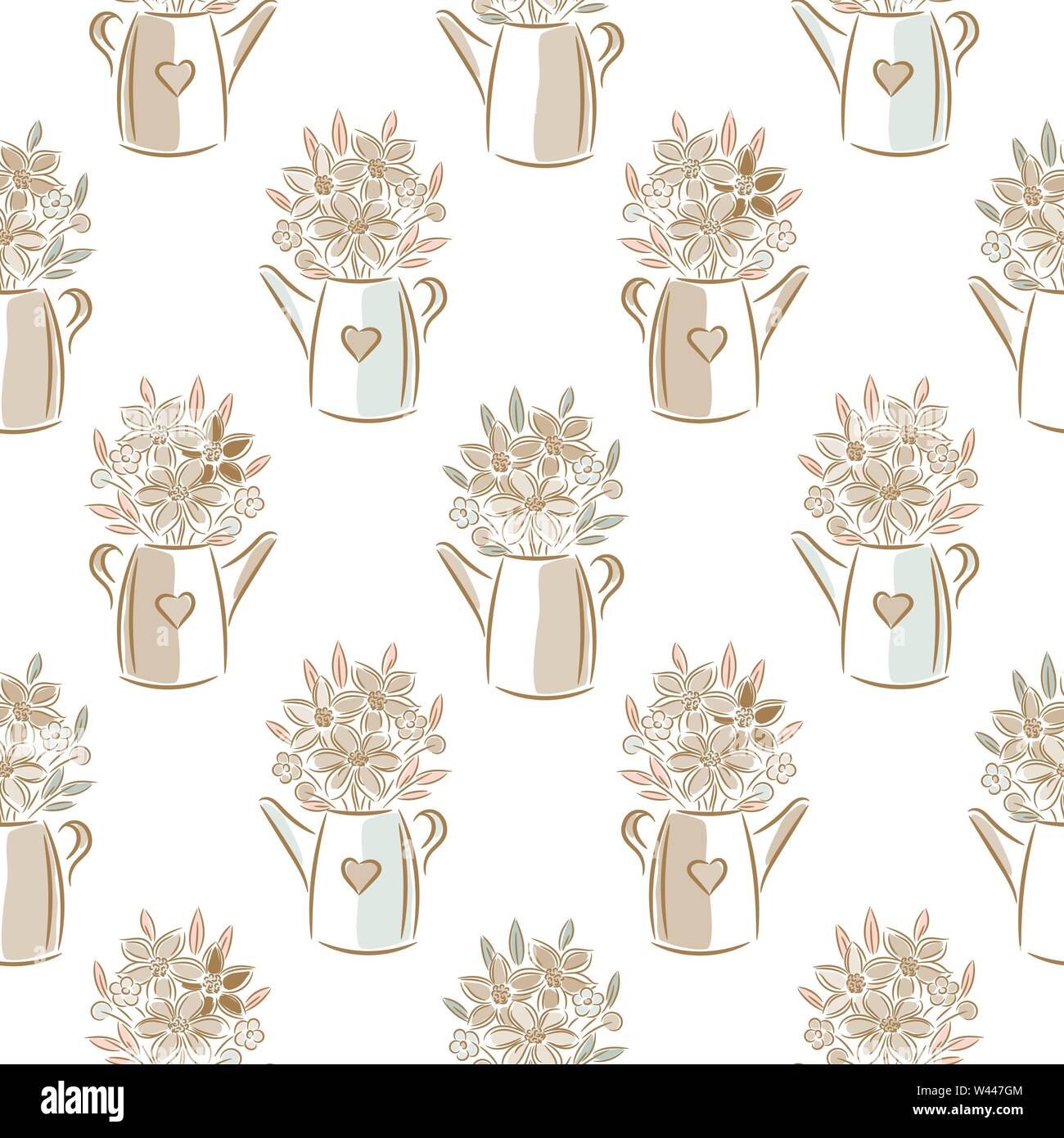 Des fleurs dans des arrosoirs beige modèle vectoriel continu. Illustration de Vecteur