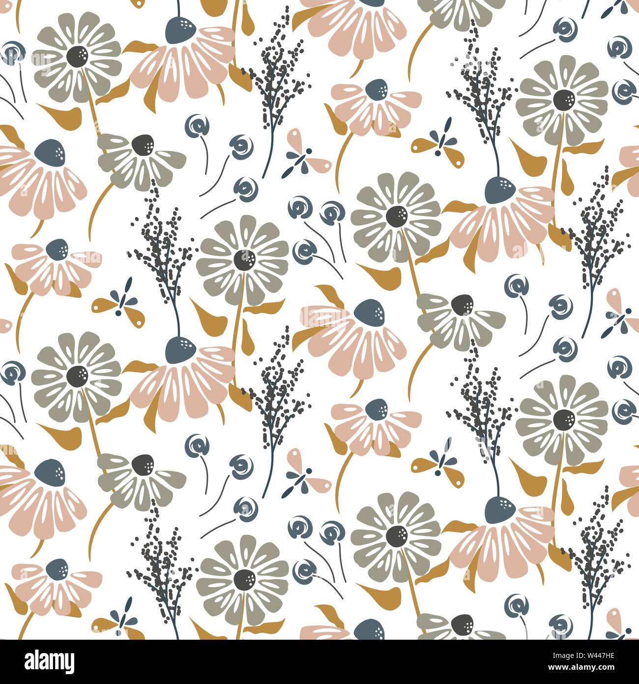 Fleurs rustique vintage pastel modèle vectoriel continu. Illustration de Vecteur