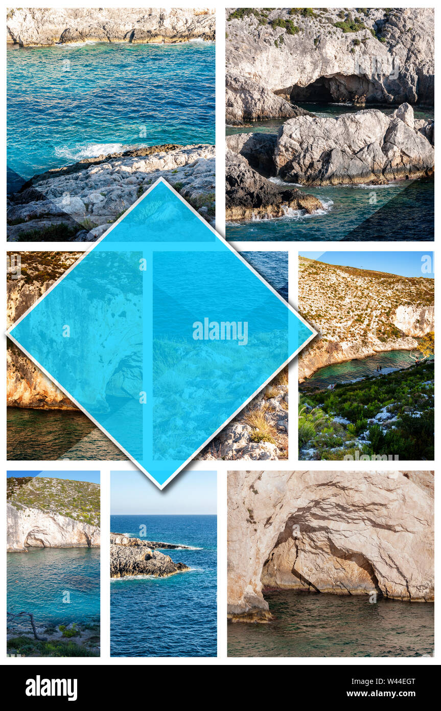 Collage de photos l'île de Zakynthos - Grèce, dans le 2:3 format vertical. Une perle de la Méditerranée avec plages et côtes adapté pour séjour inoubliable Banque D'Images