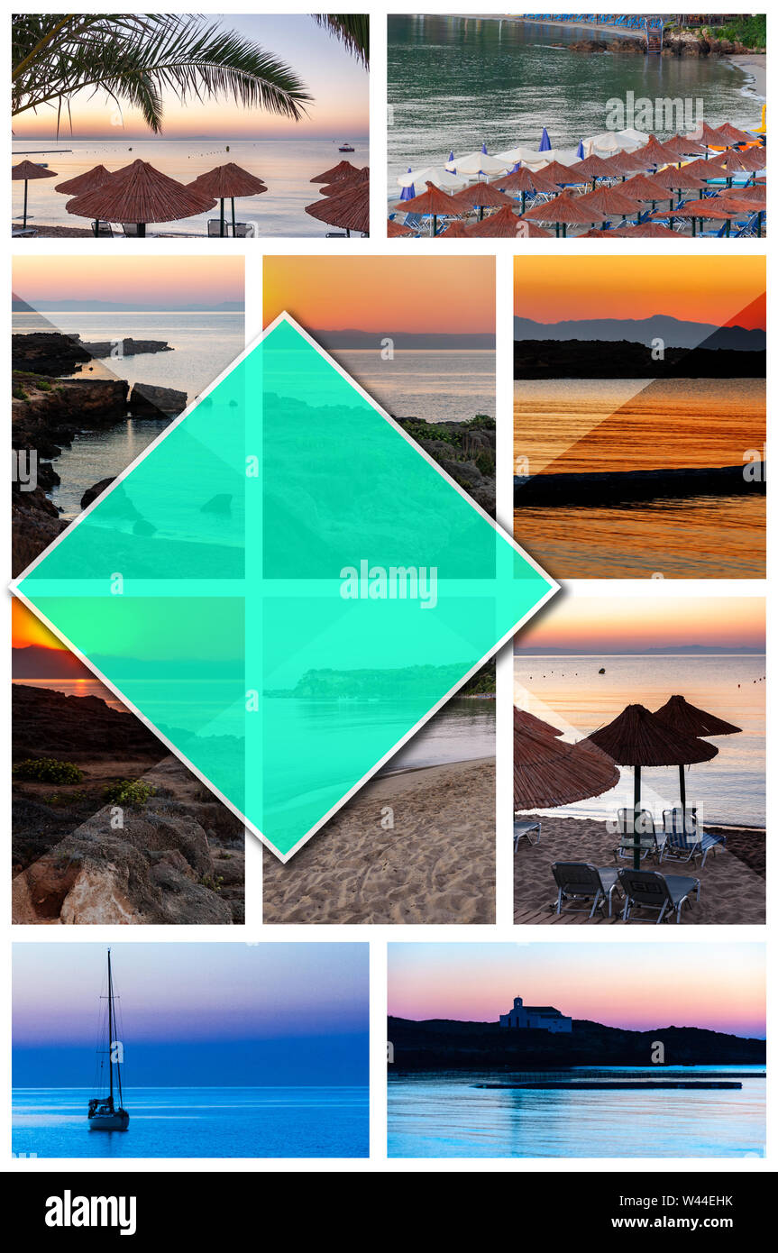 Collage de photos l'île de Zakynthos - Grèce, dans le 2:3 format vertical. Une perle de la Méditerranée avec plages et côtes adapté pour séjour inoubliable Banque D'Images