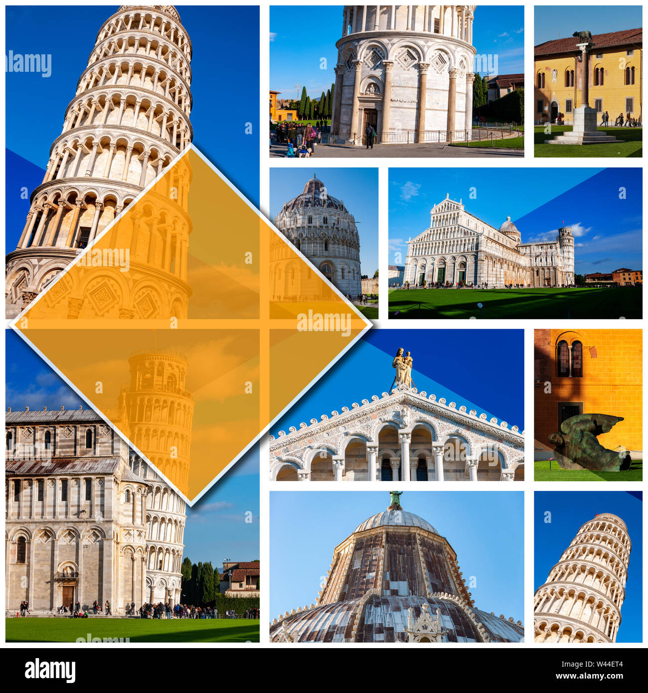 Collage photos de Pise - Italie, en format 2:3. Avec la Tour de Pise sur la Piazza dei Miracoli. UNESCO world célèbre site, situé dans la Toscane. Banque D'Images