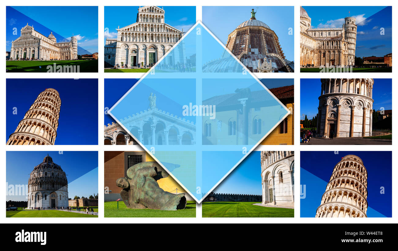 Collage photos de Pise - Italie, en format 2:3. Avec la Tour de Pise sur la Piazza dei Miracoli. UNESCO world célèbre site, situé dans la Toscane Banque D'Images