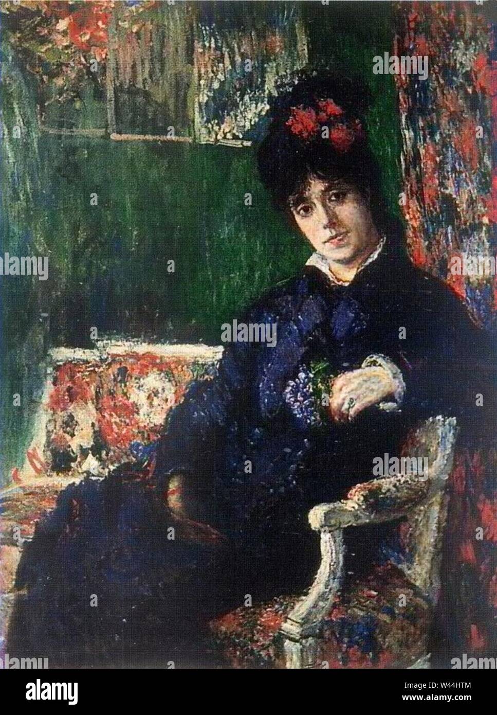 Claude Monet - Portrait de Camille au bouquet de violettes. Banque D'Images