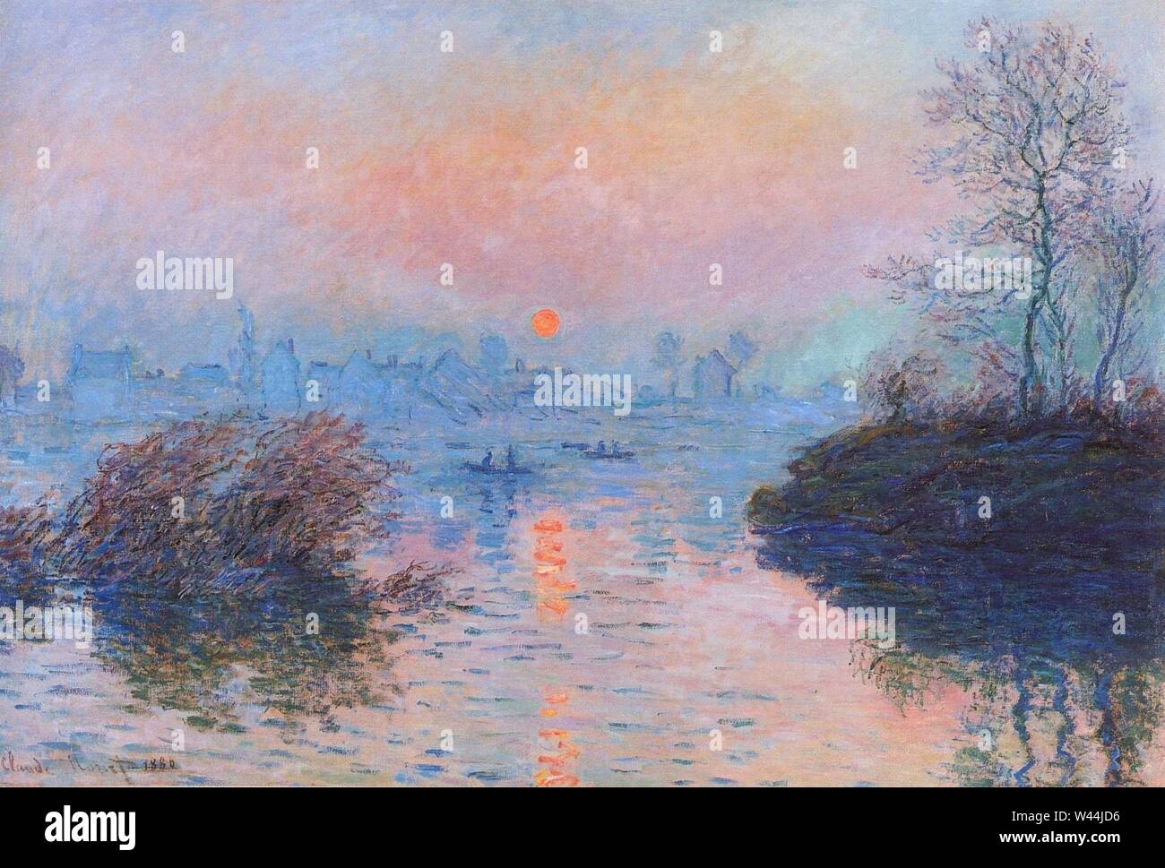 Claude Monet, coucher de soleil sur la seine à Lavacourt, effet d'hiver. Banque D'Images