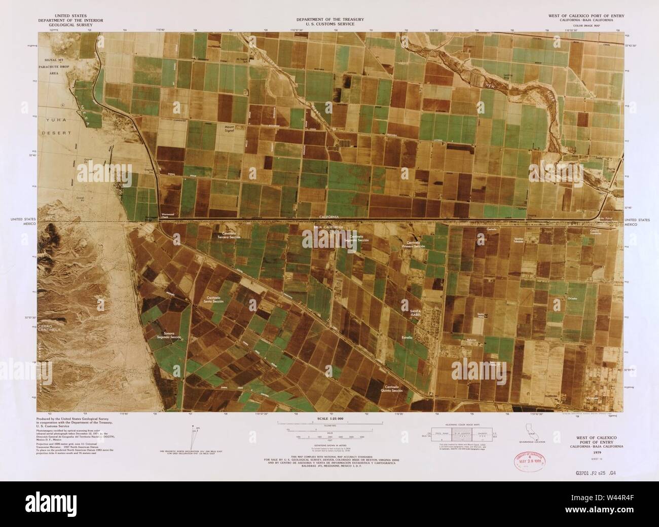Carte image couleur - (points d'entrée, United States-Mexican frontière) Banque D'Images