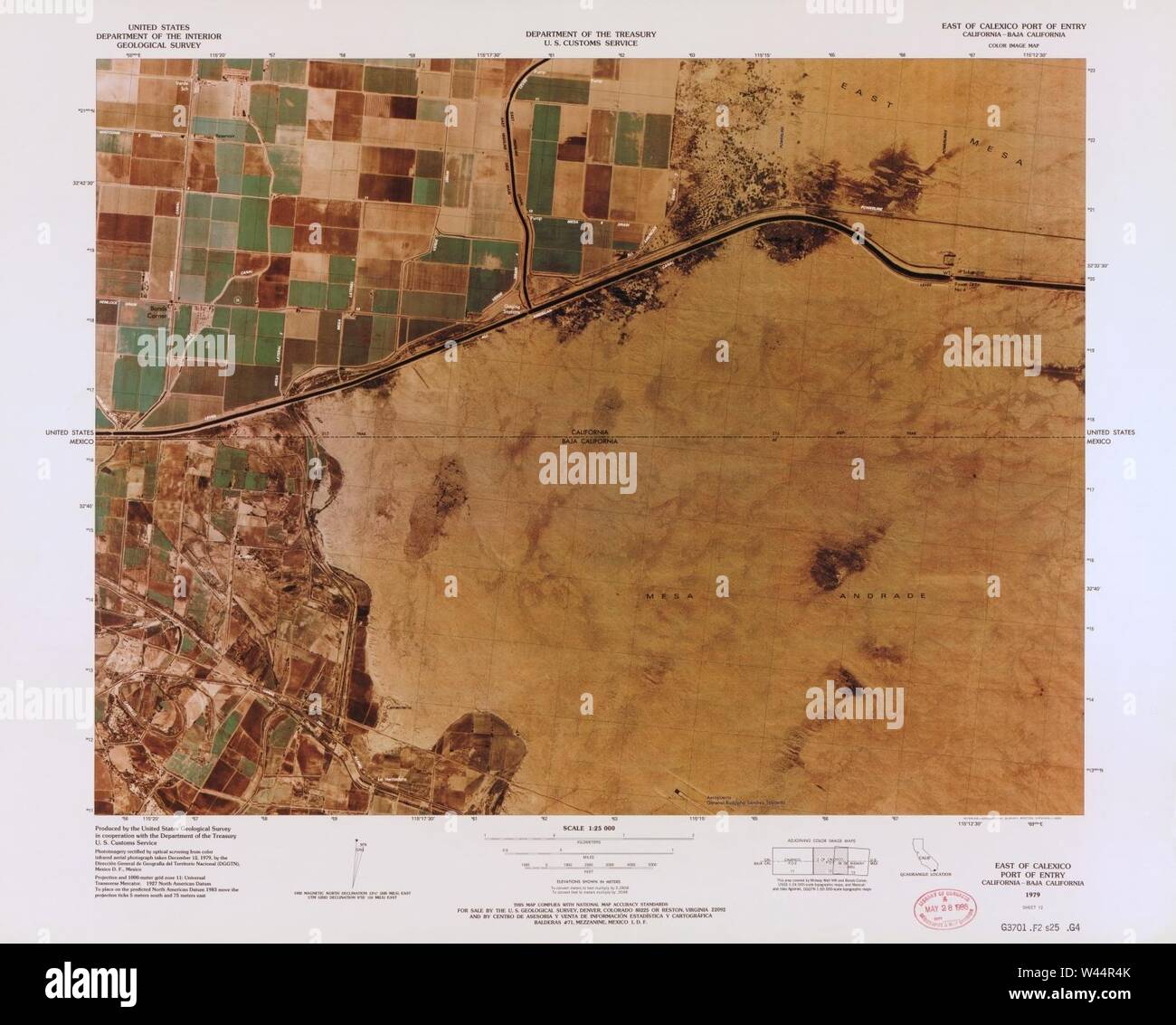 Carte image couleur - (points d'entrée, United States-Mexican frontière) Banque D'Images