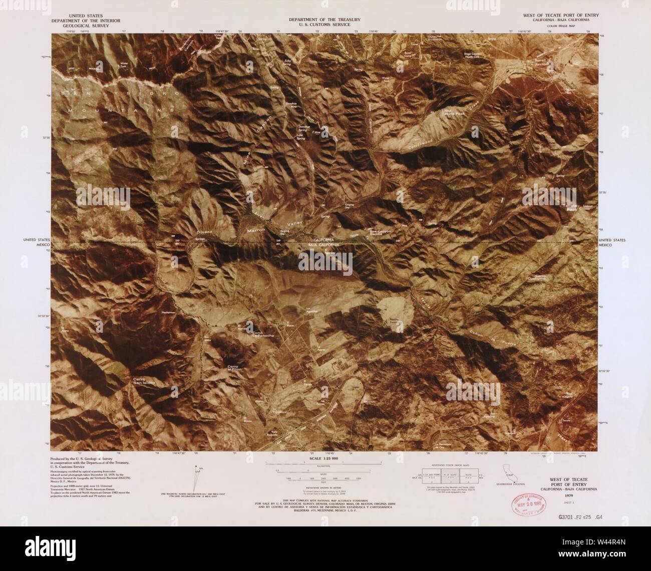 Carte image couleur - (points d'entrée, United States-Mexican frontière) Banque D'Images