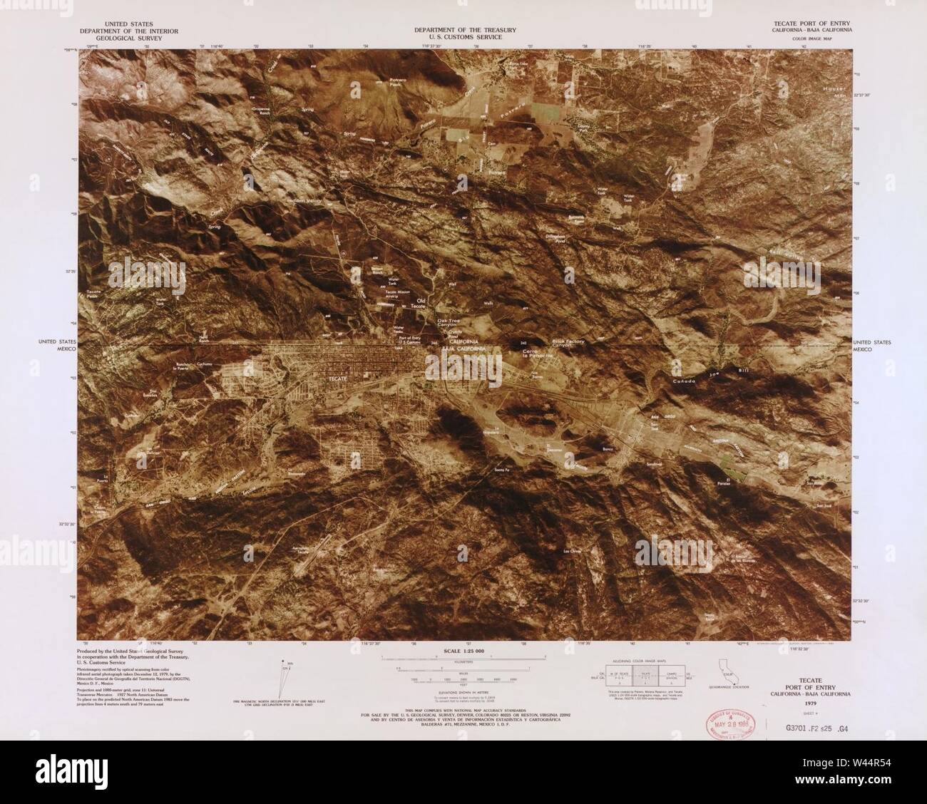 Carte image couleur - (points d'entrée, United States-Mexican frontière) Banque D'Images