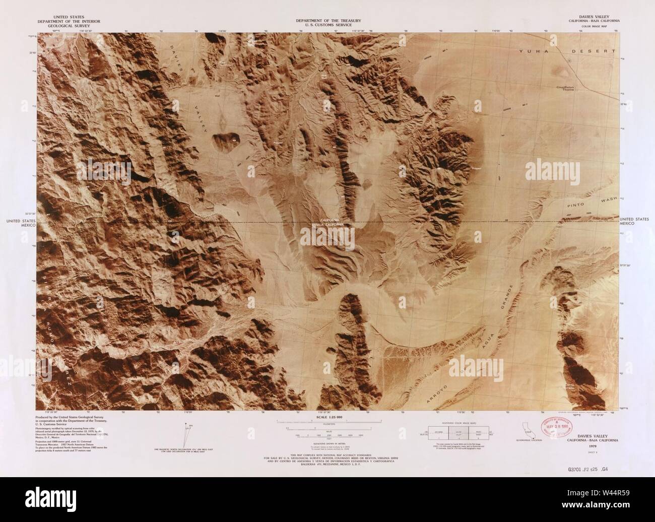 Carte image couleur - (points d'entrée, United States-Mexican frontière) Banque D'Images